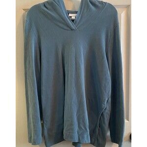 J. JILL PURE JILL Hooded Top Long Sleeve Pockets Teal Blue Women's Pullover Larg